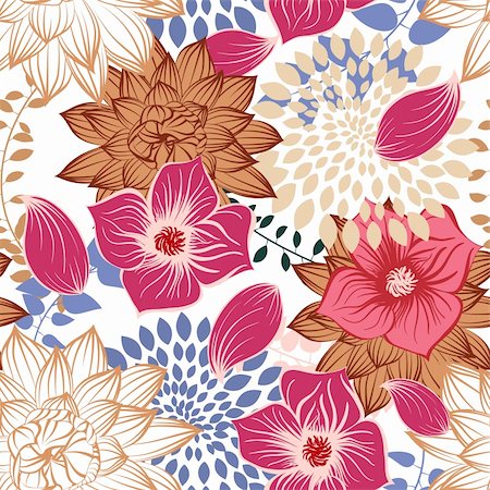 floral vector - Seamless vector floral pattern. For easy making seamless pattern just drag all group into swatches bar, and use it for filling any contours. Photographie de stock - Aubaine LD & Abonnement, Code: 400-06517364