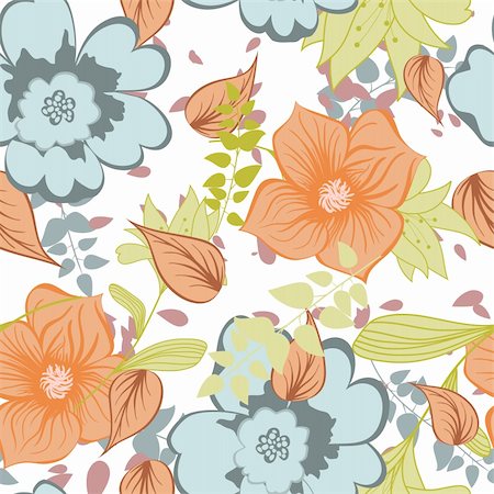 flowers curl - Seamless vector floral pattern. For easy making seamless pattern just drag all group into swatches bar, and use it for filling any contours. Stock Photo - Budget Royalty-Free & Subscription, Code: 400-06517368