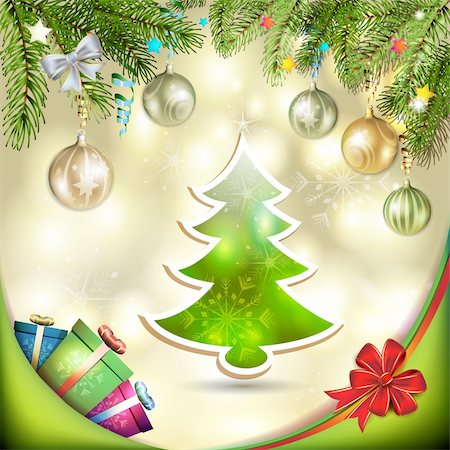 simsearch:400-06514635,k - Christmas balls and pine tree Photographie de stock - Aubaine LD & Abonnement, Code: 400-06517499