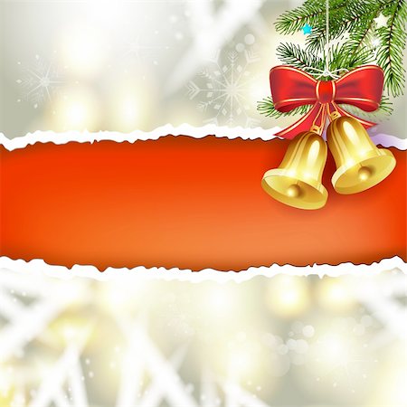 simsearch:400-06514635,k - Christmas bells with pine tree and gifts Photographie de stock - Aubaine LD & Abonnement, Code: 400-06517503