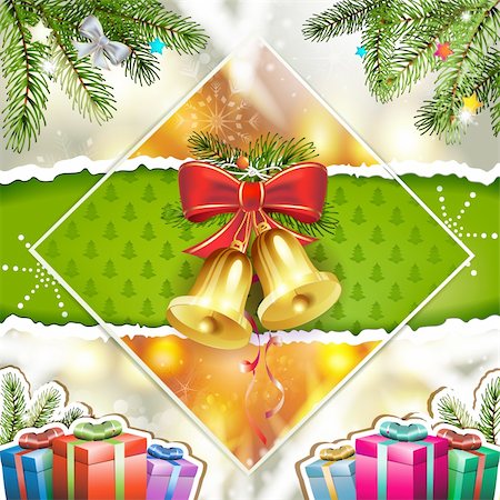 simsearch:400-06514635,k - Christmas bells with pine tree Photographie de stock - Aubaine LD & Abonnement, Code: 400-06517515