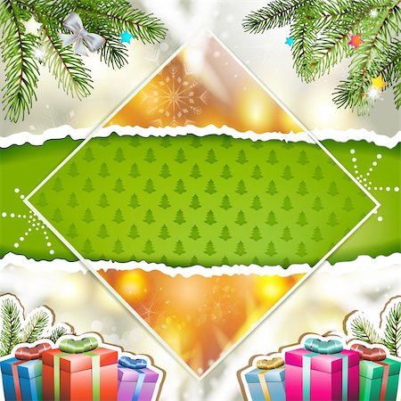 simsearch:400-06514635,k - Christmas card with gifts box and pine tree Photographie de stock - Aubaine LD & Abonnement, Code: 400-06517516