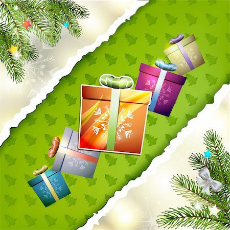 simsearch:400-06514635,k - Christmas card with gifts box and pine tree Photographie de stock - Aubaine LD & Abonnement, Code: 400-06517512