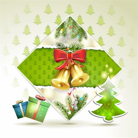 simsearch:400-06514635,k - Christmas bells with pine tree Photographie de stock - Aubaine LD & Abonnement, Code: 400-06517513