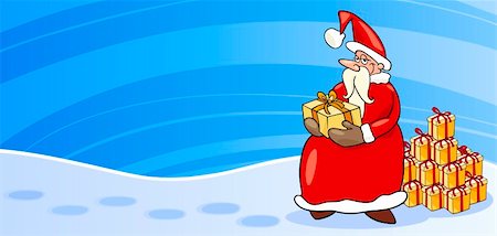 simsearch:400-08260733,k - Greeting Card Cartoon Illustration of Santa Claus or Papa Noel or Father Christmas with Christmas Presents Photographie de stock - Aubaine LD & Abonnement, Code: 400-06517581