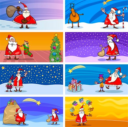 simsearch:400-08260733,k - Cartoon Illustration of Greeting Cards with Santa Claus or Papa Noel or Father Christmas and other Holiday Themes Set Photographie de stock - Aubaine LD & Abonnement, Code: 400-06517598