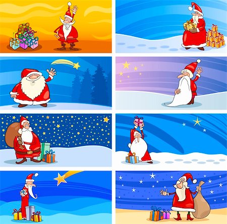 simsearch:400-08260733,k - Cartoon Illustration of Greeting Cards with Santa Claus or Papa Noel or Father Christmas and other Holiday Themes Set Photographie de stock - Aubaine LD & Abonnement, Code: 400-06517600