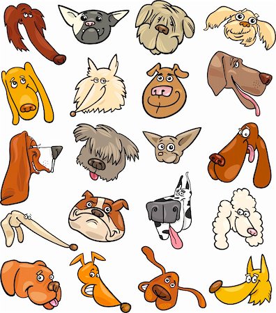 Cartoon Illustration of Different Happy Dogs Heads Big Collection Set Stock Photo - Budget Royalty-Free & Subscription, Code: 400-06517603