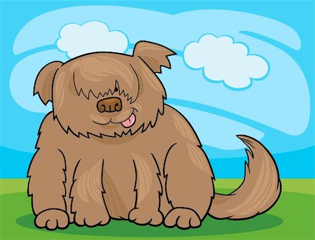 simsearch:400-06523040,k - Cartoon Illustration of Funny Shaggy Sheepdog or Bobtail Dog against Blue Sky with Clouds Photographie de stock - Aubaine LD & Abonnement, Code: 400-06517614
