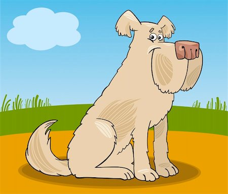 simsearch:400-06523040,k - Cartoon Illustration of Funny Shaggy Sheepdog Dog against Rural Scene Photographie de stock - Aubaine LD & Abonnement, Code: 400-06517620