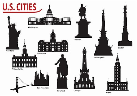 Most Famous Buildings U.S. cities. Set of vector illustrations Stock Photo - Budget Royalty-Free & Subscription, Code: 400-06518930