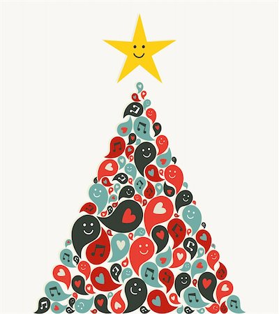 Social speech bubbles with Multimedia icons in Christmas pine tree. Vector illustration layered for easy manipulation and custom coloring. Stock Photo - Budget Royalty-Free & Subscription, Code: 400-06519403