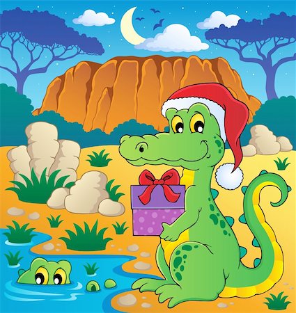 Christmas crocodile theme image 2 - vector illustration. Photographie de stock - Aubaine LD & Abonnement, Code: 400-06519464