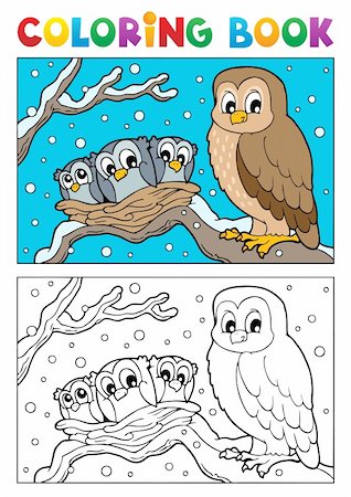 Coloring book owl theme 1 - vector illustration. Stock Photo - Budget Royalty-Free & Subscription, Code: 400-06519479
