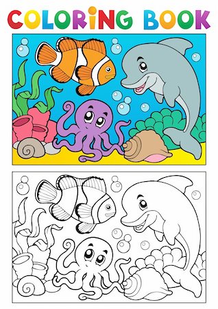 Coloring book with marine animals 6 - vector illustration. Stock Photo - Budget Royalty-Free & Subscription, Code: 400-06519489