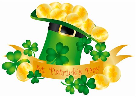 simsearch:400-08193746,k - Happy St Patricks Day Banner with Leprechaun Hat Gold Coins and Shamrock Leaves Illustration Foto de stock - Super Valor sin royalties y Suscripción, Código: 400-06519689