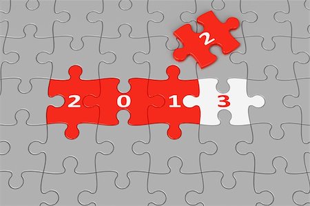 New Year 2013 made from red and white puzzle pieces, 3d rendering Stock Photo - Budget Royalty-Free & Subscription, Code: 400-06519872
