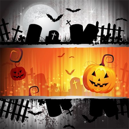 Halloween card design with pumpkin and cemetery Stock Photo - Budget Royalty-Free & Subscription, Code: 400-06513198