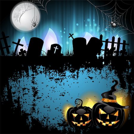 Halloween background with cemetery and pumpkin Stock Photo - Budget Royalty-Free & Subscription, Code: 400-06513215
