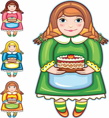 Girl with a pie in hands on a white background. Four colour variations Stock Photo - Budget Royalty-Free & Subscription, Code: 400-06513339