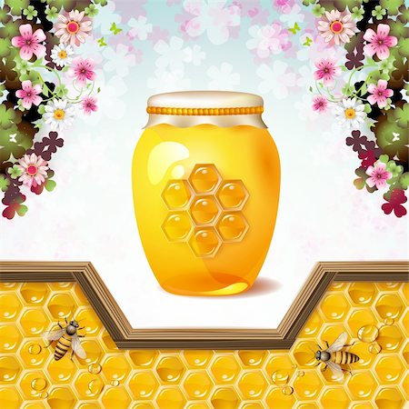 dinner in the sky - Glass jar with bees and honeycombs Foto de stock - Super Valor sin royalties y Suscripción, Código: 400-06513590