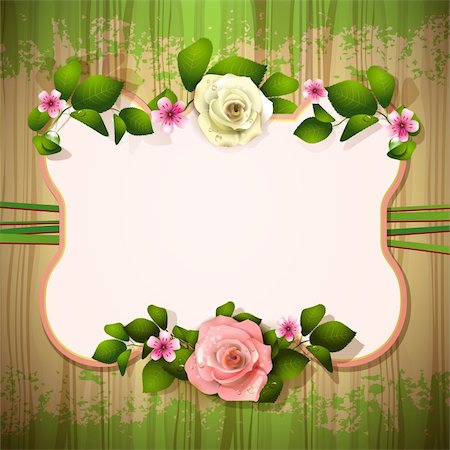 Mirror with roses over wood texture Stock Photo - Budget Royalty-Free & Subscription, Code: 400-06513709