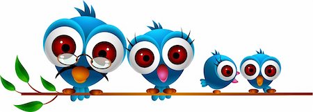 vector illustration of cute blue bird cartoon family Stock Photo - Budget Royalty-Free & Subscription, Code: 400-06513858