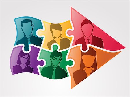 Group of business team are moving forward together represented by an arrow made of puzzle pieces. Stock Photo - Budget Royalty-Free & Subscription, Code: 400-06513933