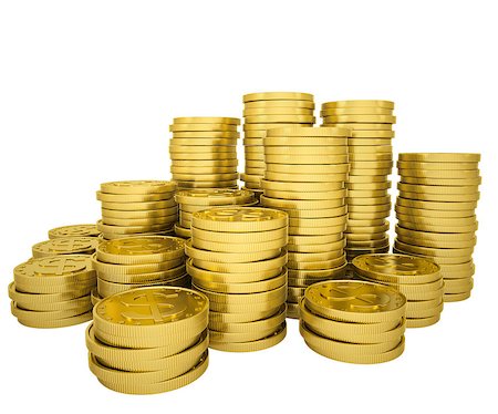 simsearch:400-07295448,k - Pile gold coins. Isolated render on a white background Stock Photo - Budget Royalty-Free & Subscription, Code: 400-06524157