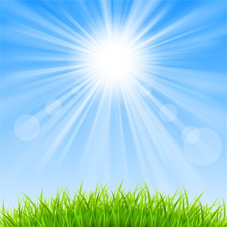 Background with a blue sky, sun and green grass.Mesh. Clipping Mask.This file contains transparency.EPS10 Stock Photo - Budget Royalty-Free & Subscription, Code: 400-06524208