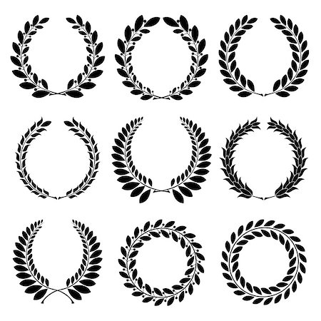 Set from  black laurel wreath on the white background Foto de stock - Super Valor sin royalties y Suscripción, Código: 400-06524222