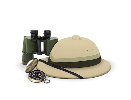 safari hat binoculars - explorer hat and equipment Stock Photo - Budget Royalty-Free & Subscription, Code: 400-06524343