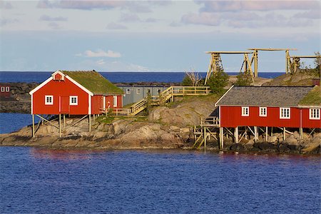 simsearch:400-06946229,k - Typical red rorbu huts with sod roof in town of Reine on Lofoten islands in Norway Foto de stock - Super Valor sin royalties y Suscripción, Código: 400-06524901