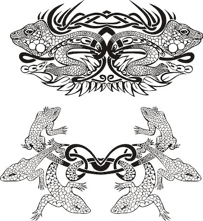 Stylized symmetric vignette with lizards. Vector illustration EPS8 Photographie de stock - Aubaine LD & Abonnement, Code: 400-06525135