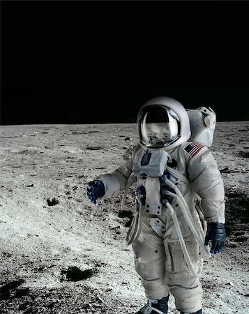 Figure of American Astronaut wearing an Apollo type pressure suit against a moon background. Stock Photo - Budget Royalty-Free & Subscription, Code: 400-06525437