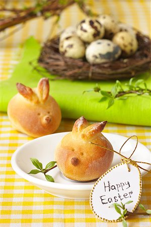 Sweet Easter bunny buns and eggs in a nest Stock Photo - Budget Royalty-Free & Subscription, Code: 400-06525452