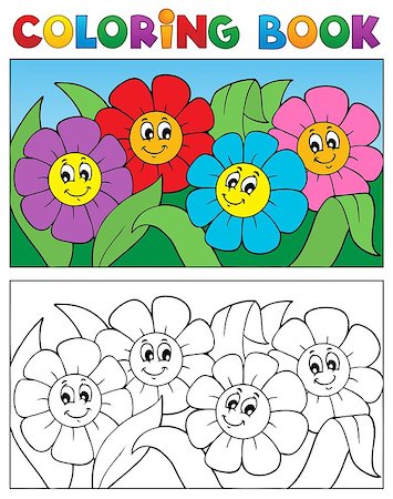 simsearch:400-08076059,k - Coloring book with flower theme 1 - vector illustration. Stock Photo - Budget Royalty-Free & Subscription, Code: 400-06525524