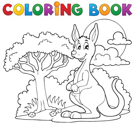 Coloring book with happy kangaroo - vector illustration. Stock Photo - Budget Royalty-Free & Subscription, Code: 400-06525525