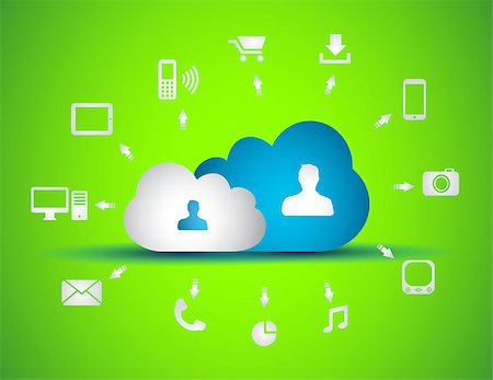Cloud Computing concept background with a lot of icons: tablet, smartphone, computer, desktop, monitor, music, downloads and so on Stock Photo - Budget Royalty-Free & Subscription, Code: 400-06525656