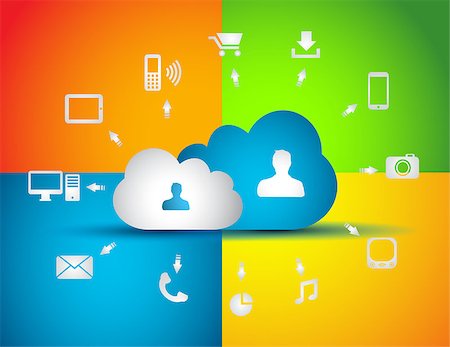 Cloud Computing concept background with a lot of icons: tablet, smartphone, computer, desktop, monitor, music, downloads and so on Stock Photo - Budget Royalty-Free & Subscription, Code: 400-06525658