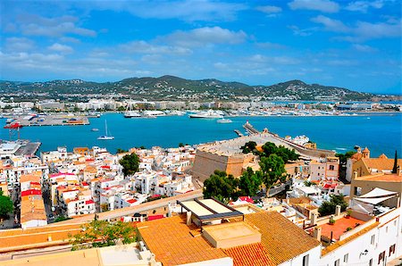 aerial view of old town and port of Ibiza Town, Balearic Islands, Spain Foto de stock - Super Valor sin royalties y Suscripción, Código: 400-06525659