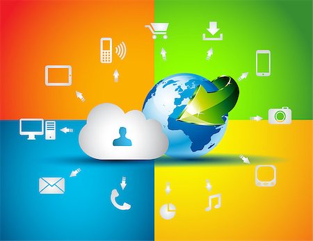 Cloud Computing concept background with a lot of icons: tablet, smartphone, computer, desktop, monitor, music, downloads and so on Stock Photo - Budget Royalty-Free & Subscription, Code: 400-06525660