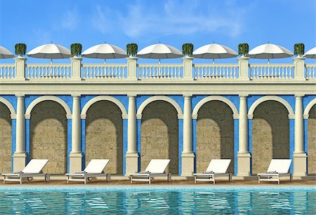 simsearch:400-08427462,k - Luxury resort with  swimming pool in a ancient  location - rendering Stock Photo - Budget Royalty-Free & Subscription, Code: 400-06525684