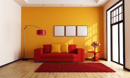 Modern red and orange living room - rendering Stock Photo - Budget Royalty-Free & Subscription, Code: 400-06525683