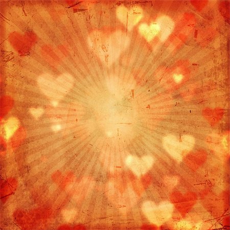 hearts red and beige on old paper with rays Fotografie stock - Microstock e Abbonamento, Codice: 400-06526227