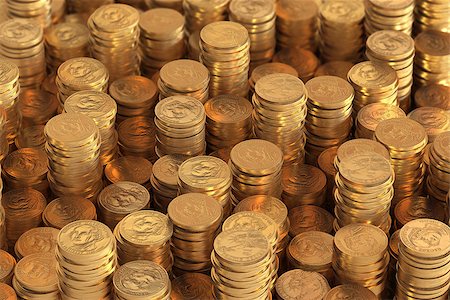 High quality 3d image of many piles of one US Dollar coins Stock Photo - Budget Royalty-Free & Subscription, Code: 400-06526611