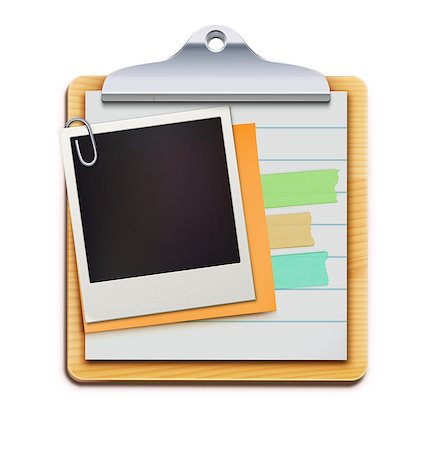 simsearch:400-06527396,k - Vector illustration of clipboard with blank retro polaroid photo frame isolated on white background Foto de stock - Royalty-Free Super Valor e Assinatura, Número: 400-06526906