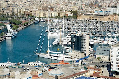 simsearch:400-04748524,k - aerial view over Barcelona harbor from the cable car Stock Photo - Budget Royalty-Free & Subscription, Code: 400-06526973