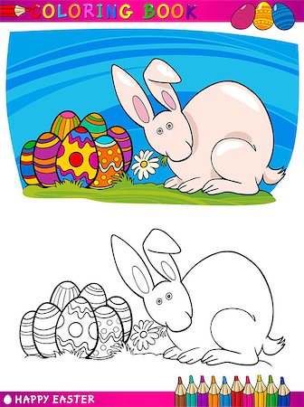 simsearch:400-06529555,k - Coloring Book or Page Cartoon Illustration of Easter Bunny with Painted Eggs and Spring Flower Photographie de stock - Aubaine LD & Abonnement, Code: 400-06527067