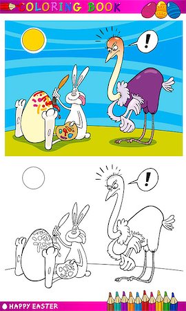simsearch:400-06529556,k - Coloring Book or Page Cartoon Illustration of Easter Bunny Painting on Eggs Shells Photographie de stock - Aubaine LD & Abonnement, Code: 400-06527063